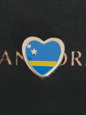Pandora Curaçao Flag Silver Heart Charm Bead with box